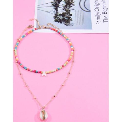 2Pcs/Lot Bohemian Colorful Shell Initial Letters Beaded Necklace Shells Pendant Chain Around the Neck Female Boho Jewelry 2021