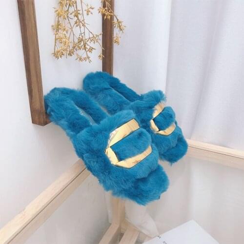 2021Woman Sheepskin Lining Slippers Luxury Brand Annulus Metal decoration Outdoor Peep Toe Casual Slippers Female Furry Slippers