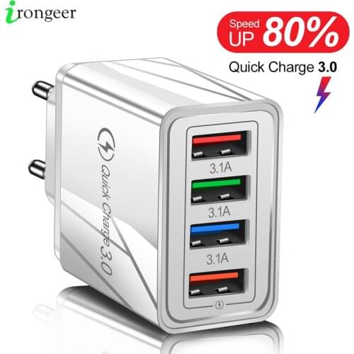 4 USB Charger Quick Charge 3.0 Fast Charger For Phone Adapter for iPhone 11 Pro Max XR Tablet EU/US Portable Wall Mobile Charger