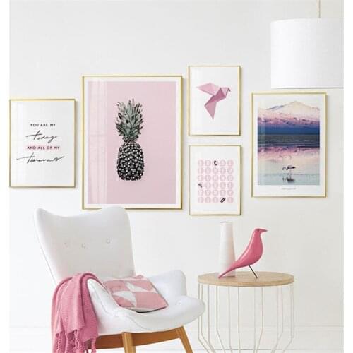 Abstract Landscape Mountain River Pineapple Animal Bird Letter Canvas Nordic Painting Wall Picture Poster Living Room Decoration