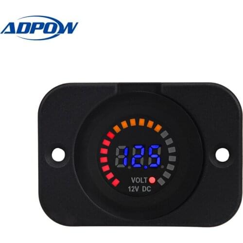 ADPOW Waterproof Motorcycle Voltmeter Gauge 12v 24v Led Digital Display Volt Meter Monitor Boat Motorbike Car ATV Truck Marine