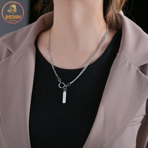 Akizoom SWEET SOUR Square Claw Chain Necklace Stainless Steel Charm Choker Pendant Adjustable For Women Girl Jewelry Gift
