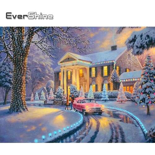 EverShine DIY Diamond Painting Winter House Full Square Drill Diamond Embroidery Landscape Cross Stitch Kits Decor For Home