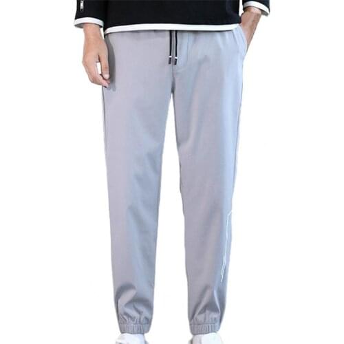 Men Pants Solid Color Ankle Banded Loose Straight Drawstring Casual Trousers 2021 Spring New Sweatpants Fitness Clothing