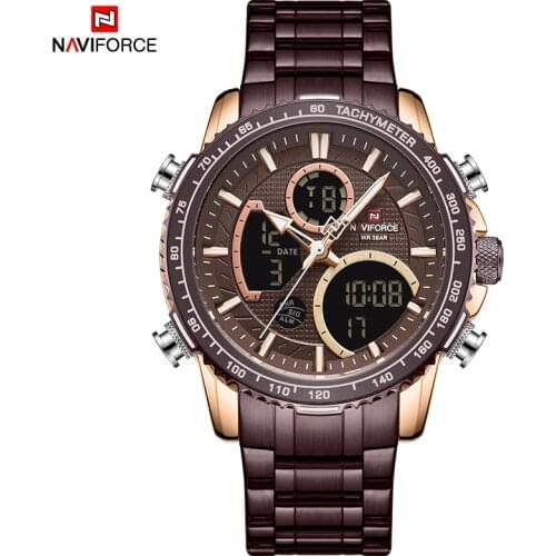 NAVIFORCE Top Brand Luxury Classic Men Watch Quartz Digital Male Clock Military Sport Coffee Stainless Steel Man Wristwatch 9182
