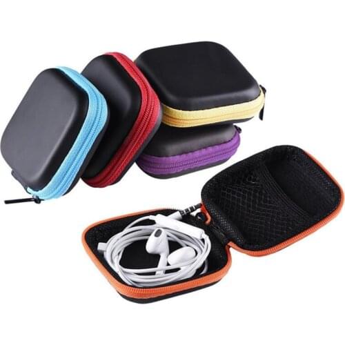 Headphone Case PU Leather Earbuds Pouch Mini Zipper Earphone Box Protective USB Cable Organizer Bags LX2803