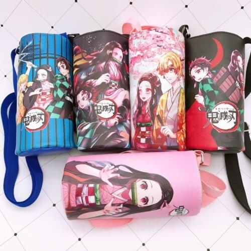 Devils Blade Cartoon Anime Peripheral Pu Cup Cover Demon Slayer Kimetsu No Yaiba Kamado Nezuko Student Children Kids Kettle Bag