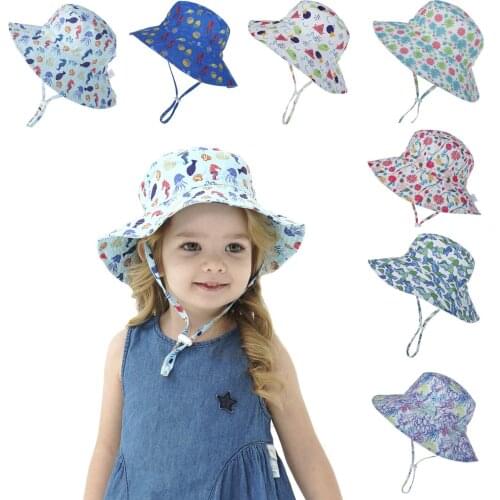 Childrens Sun Hat Breathable Beach Hat Fisherman Hat Sun Protection Hat Floral Print Foldable Bucket Hat Caps UV Protection