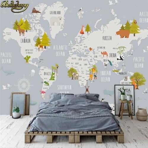 Beibehang Custom Cartoon world map Wallpaper Photo Background Murals Canvas Wallpaper Modern photo animal wall papers home decor