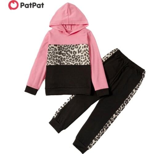 PatPat Trendy Leopard Hooded Sweatshirt and Pants Set