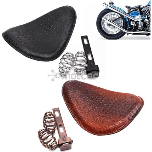 For Harley Custom Chopper Leather Saddle Seat Motorcycle Retro Brown/Black Crocodile Leather Style Solo Seat+3" Spring Bracket