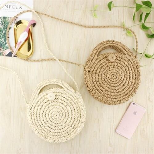 New Round Straw Beach Bag Summer mini Vintage Handmade Crossbody Bag Girls Circle Rattan bag Small Bohemian Shoulder bag