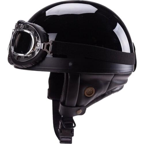 German Style PU Leather Motorcycle Half Face Helmet for Biker Pilot w/Goggles