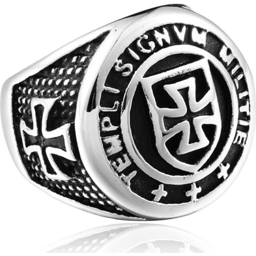 Stainless Steel knight Signvm Militie Ring men cross punk biker jewelry
