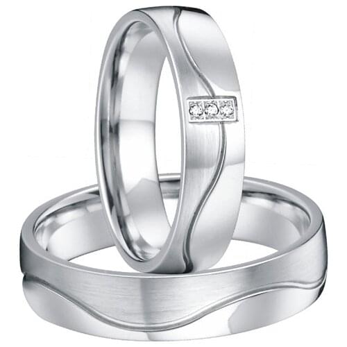 Custom his and hers Bridal Pair white gold color alliances titanium steel wedding band promise rings sets for couples