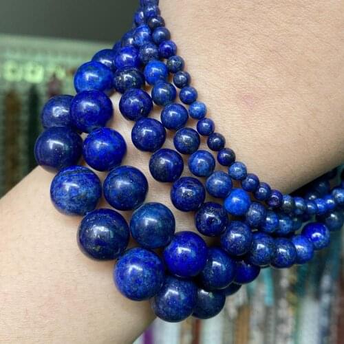 Natural Lapis Lazuli Round Loose Spacer Stone Beads For Jewelry Making Diy Bracelet Charms Accessories 4 6 8 10 MM 15” Strand