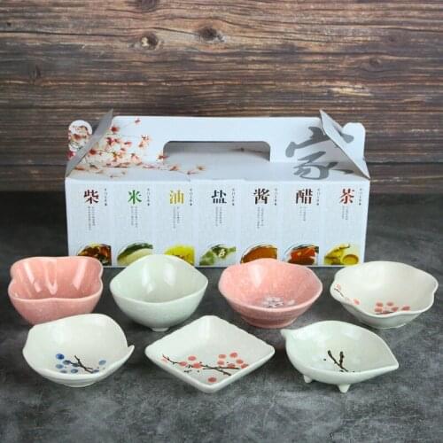 Small Dish Dipping Sauce Dish Gift Box Set Japanese Hand Painted Underglaze Ceramic 7 Piece Set Flavor Dish Household Tableware