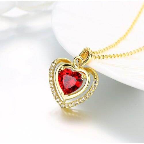 Dazzling Heart Red Yellow Gold Filled Womens Pendant Necklace Chain