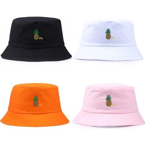 Women Men Reversible Bucket Hat Cute Pineapple Embroidered Hip Hop Wide Brim Sun Protection Packable Fisherman Cap
