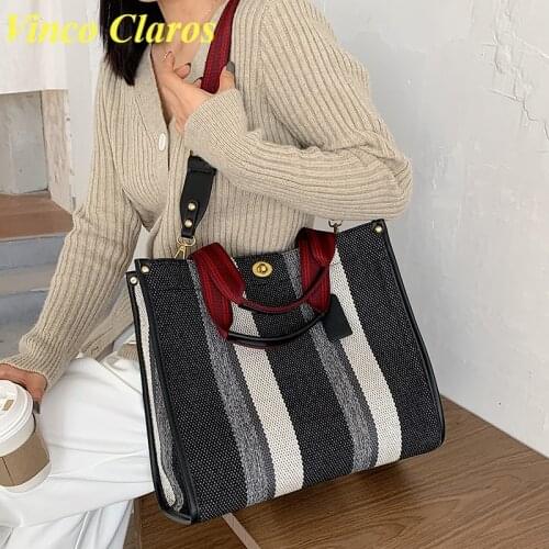 Striped Casual Tote Canvas Large Handbags Travel Big Shopping Bag Shoulder Crossbody Bags for Women Fashion Messenger Bag Sac