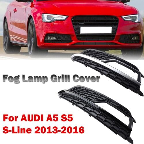 Front Bumper Fog Light Lamp Grill Cover Closed Cellular Grid For AUDI A5 S5 S-Line 2013-2016,Car Accessories,Chrome,Black Line