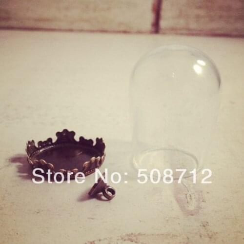 Clear Dome Cloche Glass Bottle Pendant DIY Antique Bronze Base and Top Terrarium Bottle Charm Apothecary Bottle Jewelry Supplies