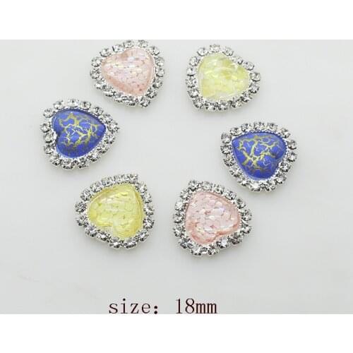 New 18x18mm Creative debris Heart-shaped resin acrylic buttons Rhinestone Flatback Embellishments DIY Metal Weddings Accessories
