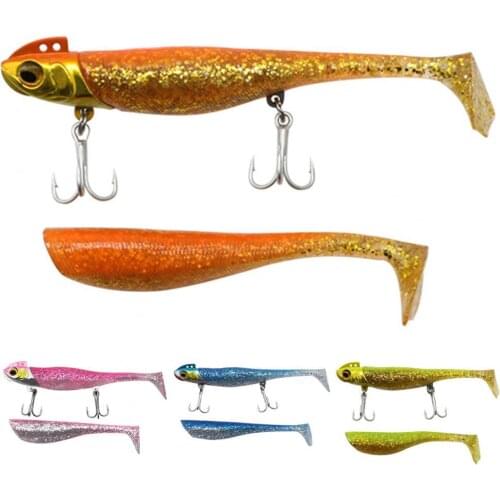 Fishing Lure Artificial Bait Silicone Fish Bait Fishing Lead Lures Tack with 2 Triple Hooks Fishing Tackle & Replace Fish Body