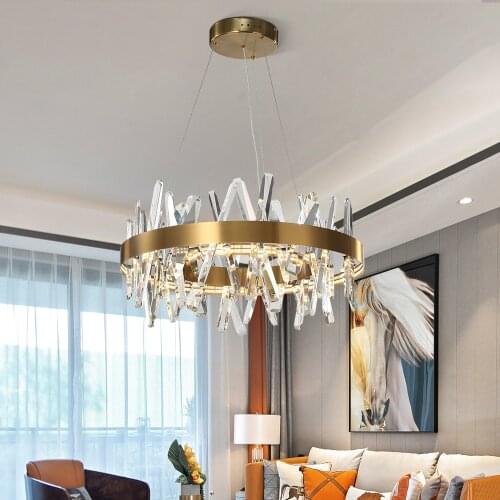 Modern Gold Crystal Chandeliers Light LED Lustrue Cristal Hanging Lamps Home Lighting Living Room Round Suspension Wire lamp