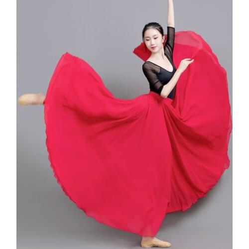 Belly Dance Chiffon Womens 17Color Solid 720 Degree Pendulum Skirt Gypsy Long Skirts Dancer Practice Wear Purple Gold Skirt