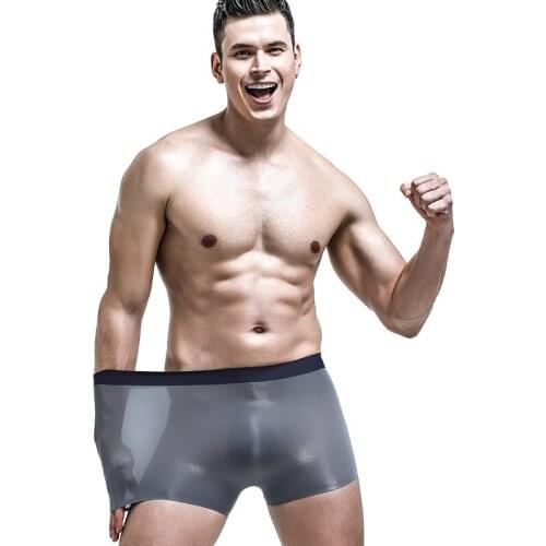 Men Underwear Sexy Ice Silk Seamless Boxers Pouch Sleepwear Breathable Pants Shorts Comfortable Bulge Panties Male Underpants