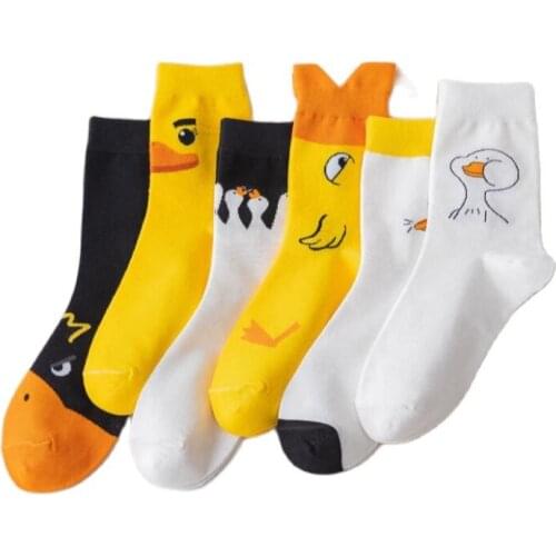 Yishine 10 Pairs Cotton Autumn Winter Kawaii Socks Female Yellow Duck Cartoon Cute Casual Middle-tube Sock for Women