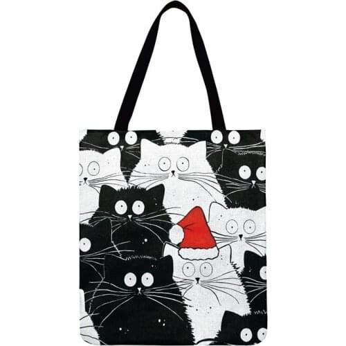 Ladies Shoulder Bag Simple Black And White Cat Painting Print Tote Bag Women Casual Tote Fashion Shopping Bag Outdoor Beach Bag