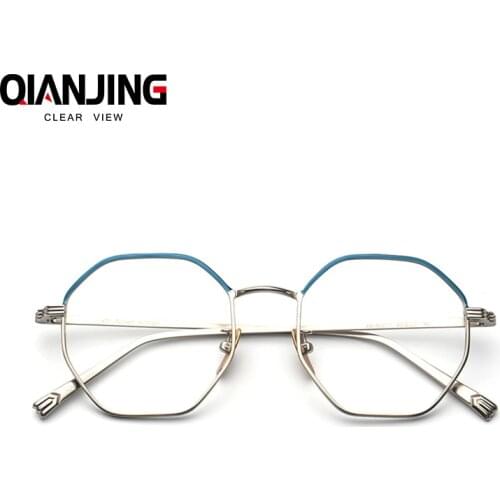 QJ Pure titanium polygons retro glasses frame female irregular octagonal myopia frames men fine full color match with myopia