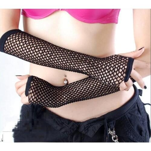 Women Gloves Hollow Out Holes Sexy Punk Goth Ladies Disco Dance Costume Fingerless Mesh Fishnet Gloves Mittens Cosplay Costume