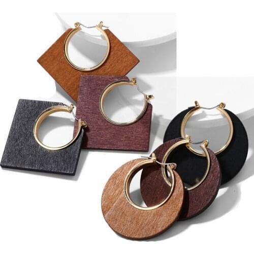 Fashion Natural Wood Hollow Dangle Earrings For Women Fashion Splice Geometric Drop Earring 2019 New Design Jewelry