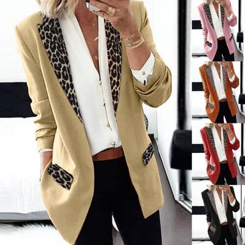 New Autumn Women Blazers Elegant Lapel Leopard Patchwork Dress Blazer Long Sleeve Cardigan Slims Fit Jacket Coat Streetwear