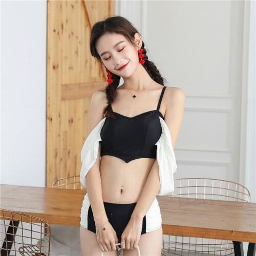 Female Off Shoulder Beach Bathsuit Patahwork Cross Bandage Backless Bikinis Korea Style Low Waist Thong Swimwear