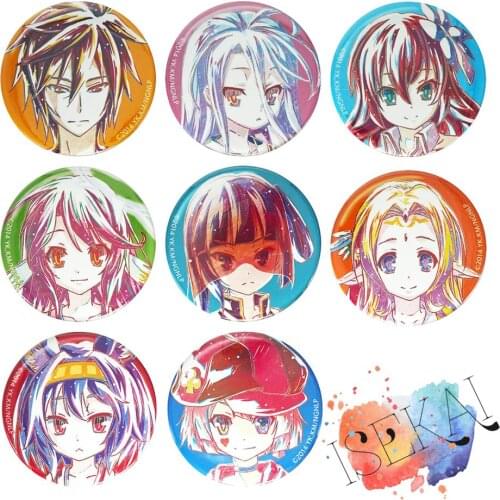 No Game No Life Anime Badge Sora Shiro Stephanie Dola Jibril Kurami Zell Fiel Nirvalen Izuna Tet Metal Badge Brooch Pins