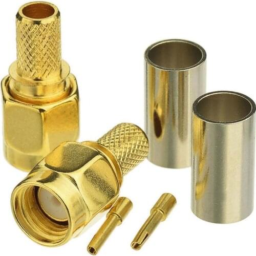 1PC brand new RP SMA male RF coaxial cable connector crimping RG58, LMR195, RG142, RG400 cable straight gold-plated adapter