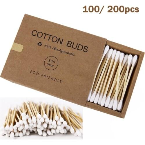 100-200pcs Double Head Cotton Swab Bamboo Cotton Swabs Wood Sticks Disposable Buds Cotton for Nose Ears Cleaning Tools