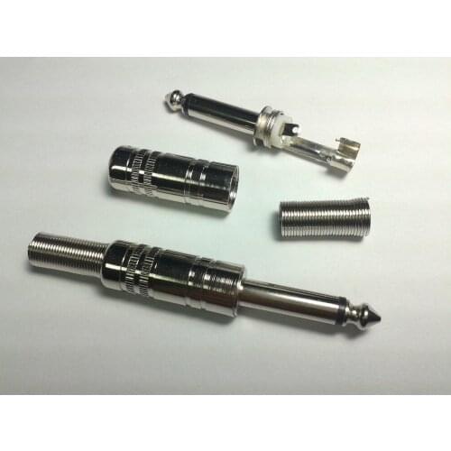 100pcs metal 6.35mm Mono Plug With Spring Cable Protector Solder adapter CONNECTOR New