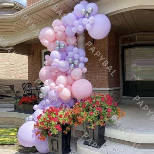 118Pcs Macaron Pink Purple Balloons Arch Garland Kit Chrome Silver Balloon For Wedding Anniversary Party Decoration
