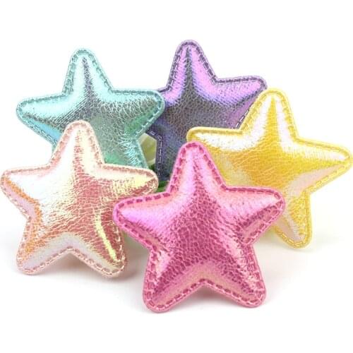 30Pcs 5cm Shiny PU Leather Star Padded Appliques For DIY Baby Hairpin Headwear Gifts Crafts Decor Accessories
