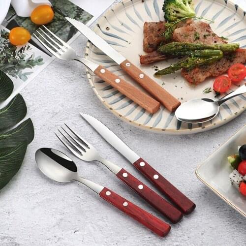 304 stainless steel cutlery cutlery beech wood handle Japanese and Korean Western cutlery retro style hotel steak cutlery set