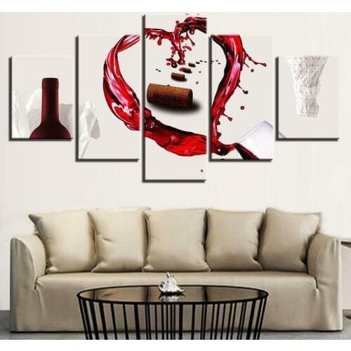 Wine Lovers Bottles Liquor 5 Pcs Modern Art Wall Pictures Prints HD Canvas Home Living Room Decoration No Framed