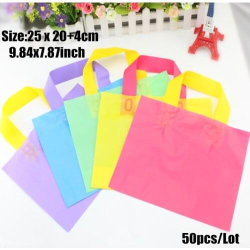 50pcs/lot 25*20+4cm(9.84*7.87'') custom gift bags Plastic Shopping Bags wholesale with Handle promotion Packing Bag Plastic