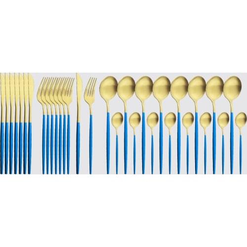 8 People Gold Matte Dinnerware Set Stainless Steel Black Flatware Knife Fork Tea Spoon Cutlery Set Tableware Silverware Set