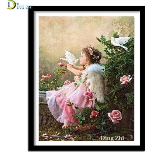 Diy 5D Diamond Painting Full Square Round Drill Angel Little Girl Home Decor Diamond Embroidery Flower Cross Stitch Wall Sticker