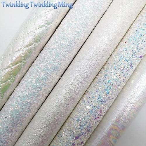 WHITE Glitter Fabirc, Faux Leather Fabric, Iridescent Synthetic Leather Fabric Sheets For Bow A4 21x29CM Twinkling Ming XM641
